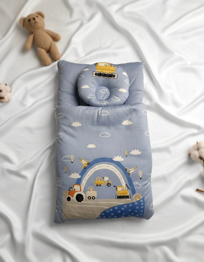 Ultimate 2-Piece Newborn Sleep Nest & Head-Support Pillow Set – Premium Cotton Comfort Collection