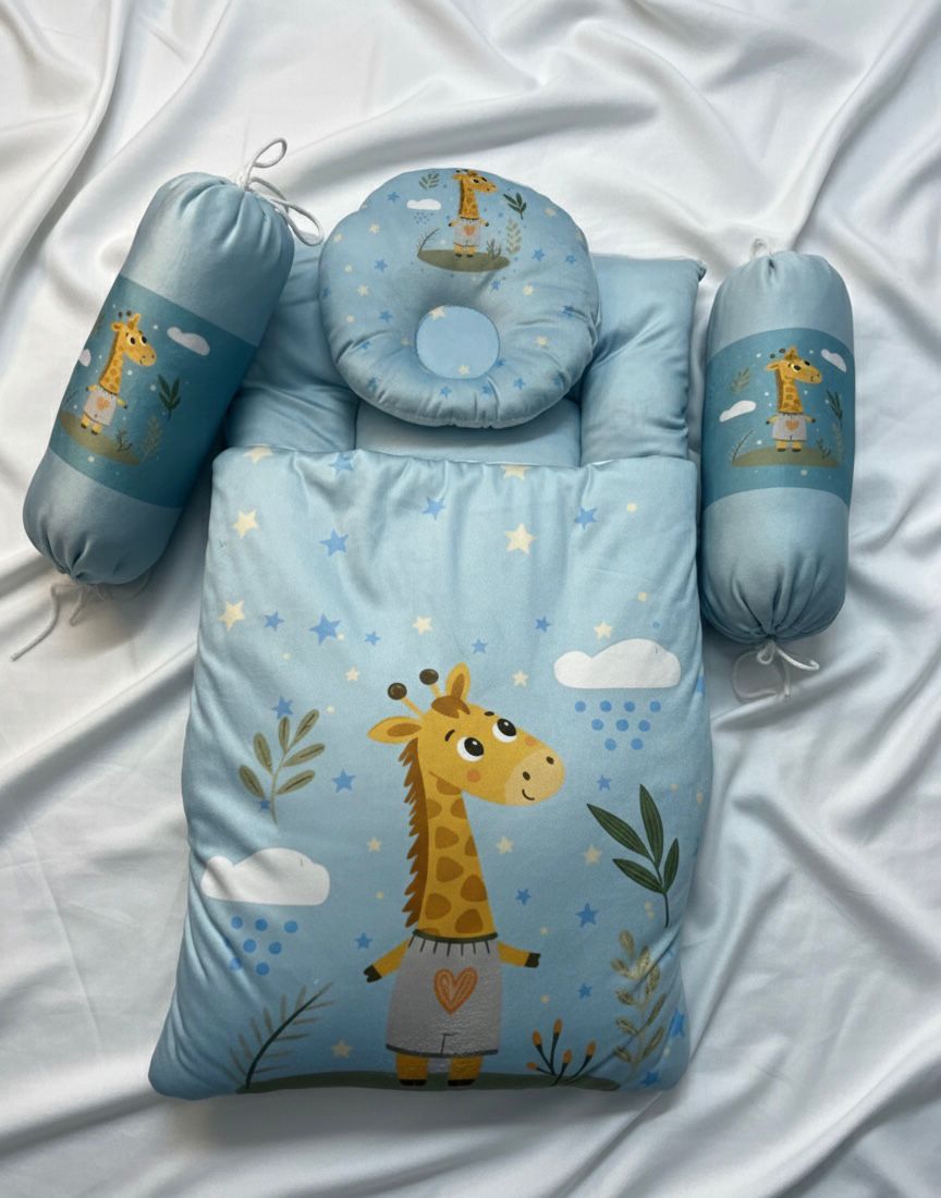 07 Piece Of Giraffe Theme Baby Carry Nest Bundle Set – Soft &amp; Cozy Sleeping Nest for Newborns