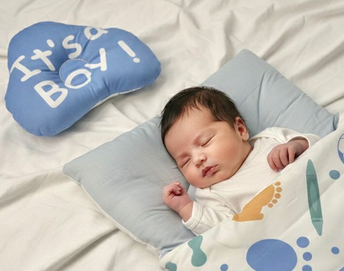 Premium 2-Piece "Its A Boy" Newborn Sleep Nest & Positioning Pillow Set – Ultra-Soft Cotton Travel Bed
