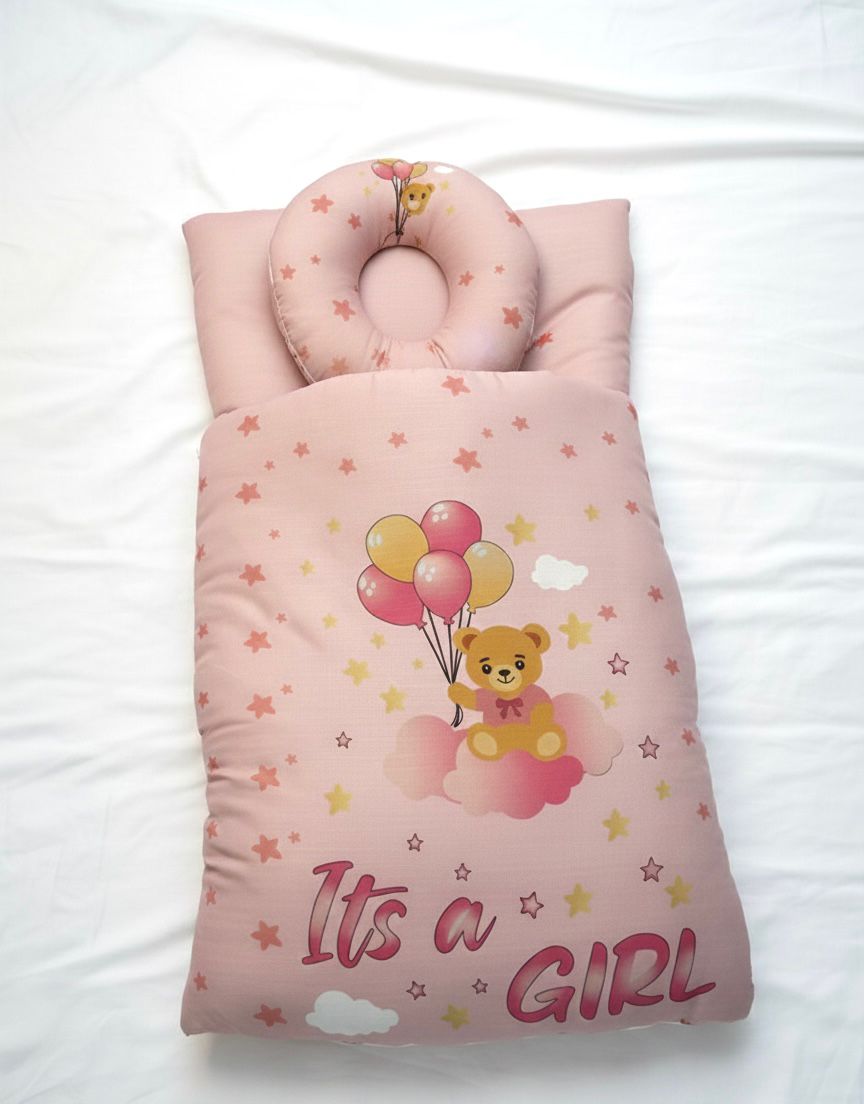 Baby Carry Nest with Pillow – “It’s a Girl” Pink Soft Sleeping Nest for Newborns